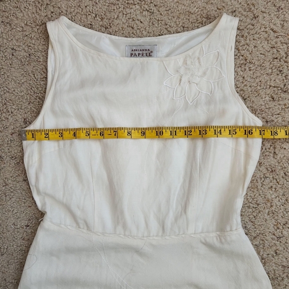 Adrianna Papell Linen Blend Embroidered Floral A Line Ivory Tank Dress Size 6 - Picture 7 of 12